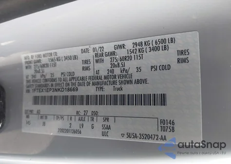 2022 Ford F-150 Xl from USA, damaged, VIN 1FTEX1EP3NKD18669